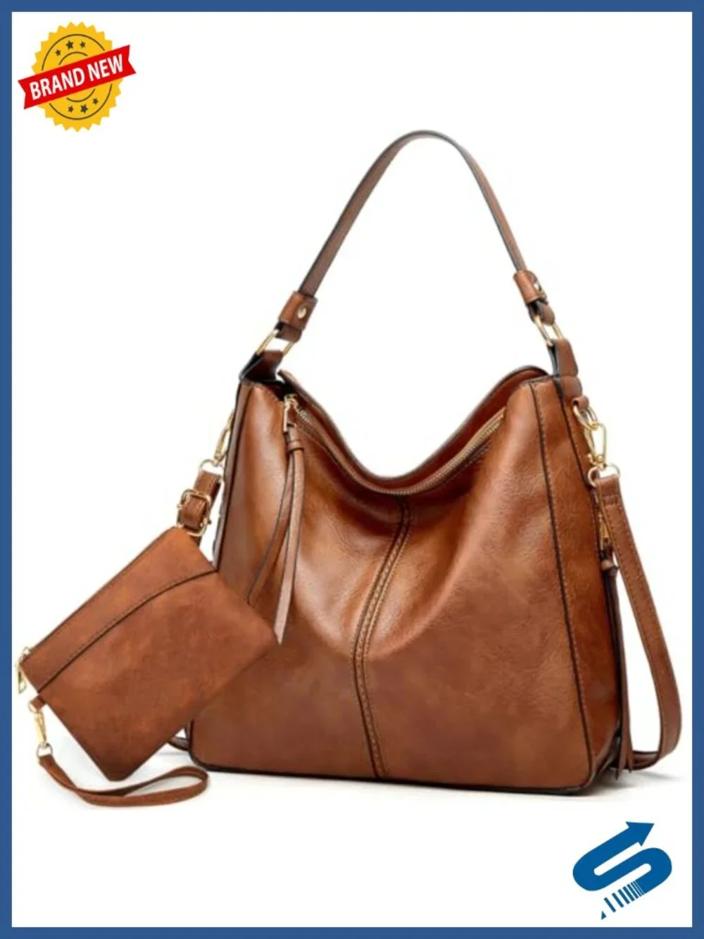 Hobo Bag with Wallet Set, Faux Leather Large Tote, Detachable Crossbody Strap